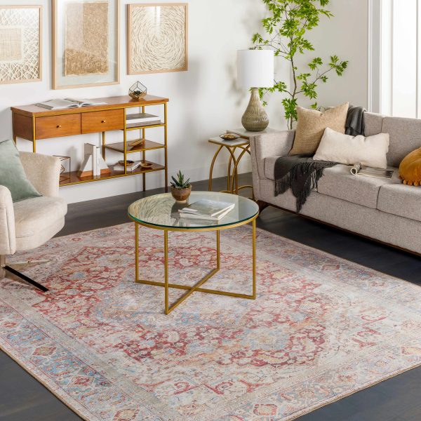 Cream Rust Leeston Vintage Washable Area Rug For Sale
