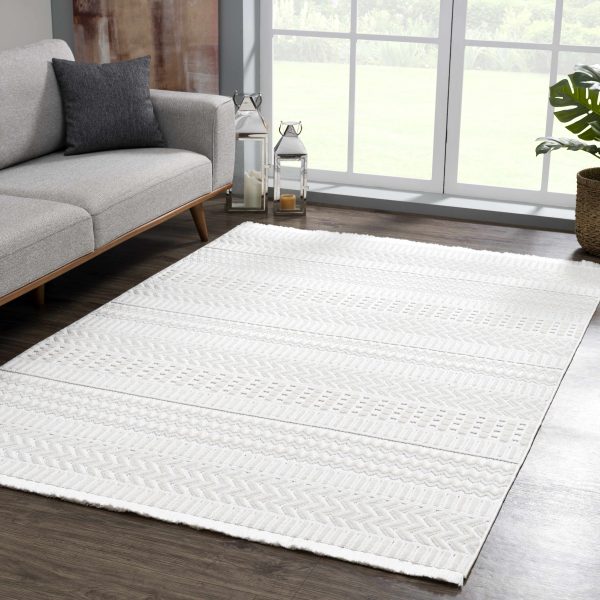 Cira Ivory Textured Area Rug with Fringes Supply - Image 5